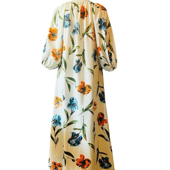 FRANCES VALENTINE MAXI CASUAL COTTON DRESS WHITE WITH BRIGHT FLORALS SIZE XS - Picture 4 of 11